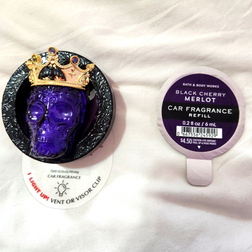 Bath & Body Works Skull King Vent Visor Clip & Black Cherry Merlot Car Fragrance